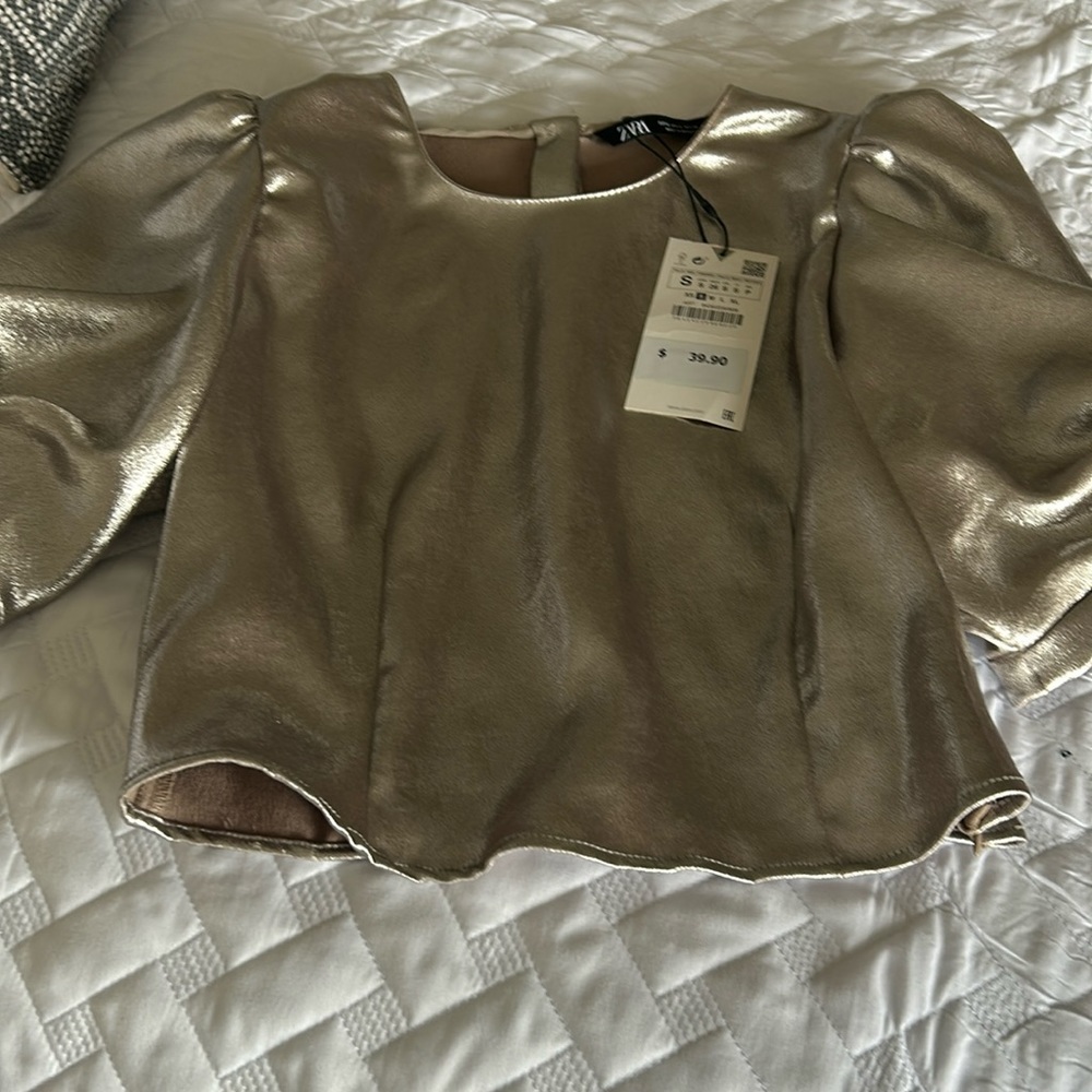Zara silver top with button back